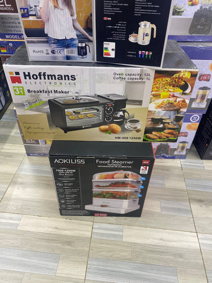 Hoffmans 3-in-1 Breakfast Maker – Oven, Coffee Machine & Frying Pan (12 L / 1 L)