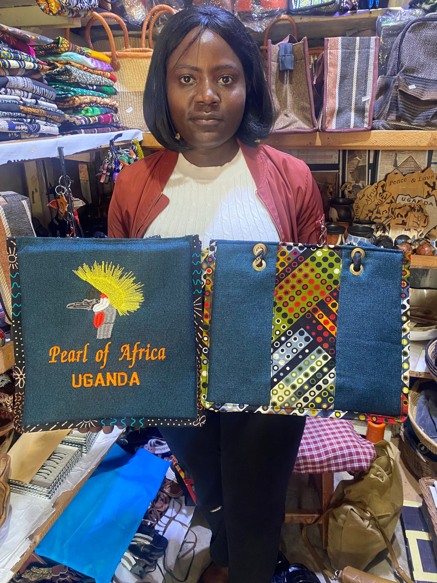 Handmade “Pearl of Africa” Collection displayed in a cozy modern African home interior.