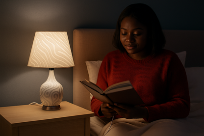 Modern Bedside Lamp – Warm & Elegant Lighting displayed in a cozy modern African home interior.