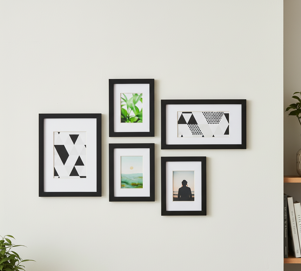  Photo Frame Set – Gallery Collage Wall Decor (Custom design) (5 pc set) displayed in a cozy modern African home interior.