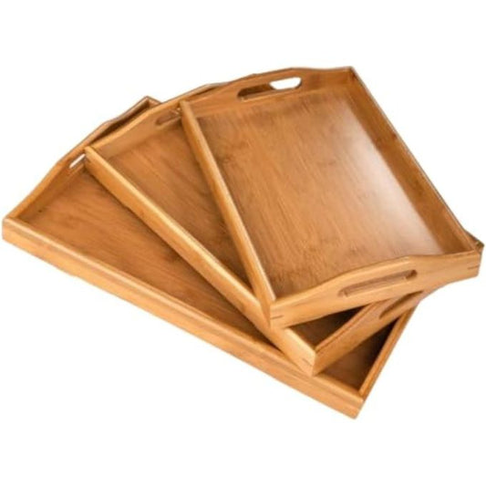Wooden Serving Tray - Elegant & Durable (3 Set)